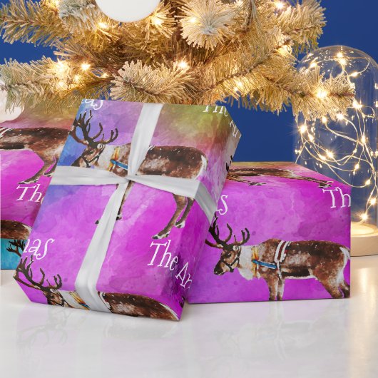サンタのトナカイが絞り染めのクリスマスを包む ラッピングペーパー (クリスマス)