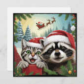 サンタのトナカイと一緒に撮った猫のセルフィー　変わったラッコのクリスマス シーズンカード (正面/裏面)