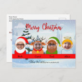 サンタのトナカイのエルフと天使の家族写真 ポストカード (正面/裏面)