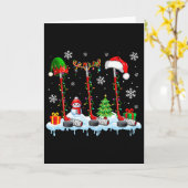 サンタのトナカイのエルフ3匹 クリスマスのホッケー道具 カード (黄色い花)
