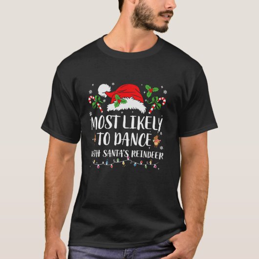 サンタのトナカイのクリスマスで踊る可能性が高い Tシャツ (正面)