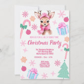  サンタのトナカイのクリスマスパーティー ピンク 招待状 (正面)