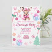  サンタのトナカイのクリスマスパーティー ピンク 招待状 (スタンド正面)