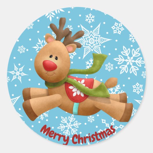 サンタのトナカイのステッカー ラウンドシール (正面)