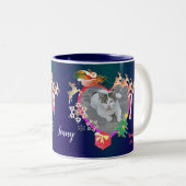 サンタのトナカイの写真ハート枠 ツートーンマグカップ (正面右)