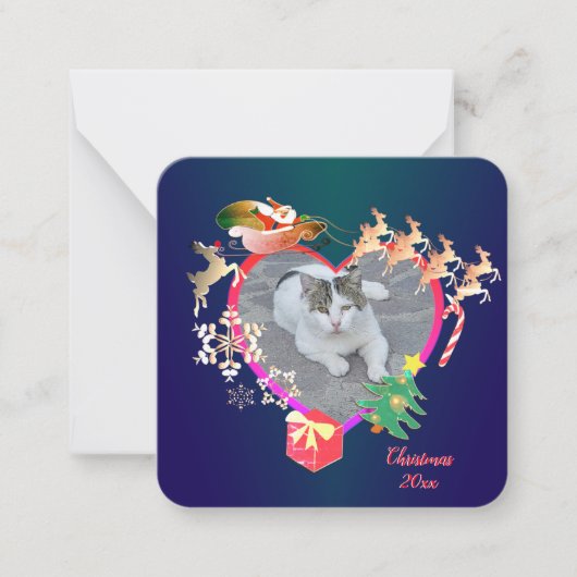 サンタのトナカイの写真ハート枠 ノートカード (正面)