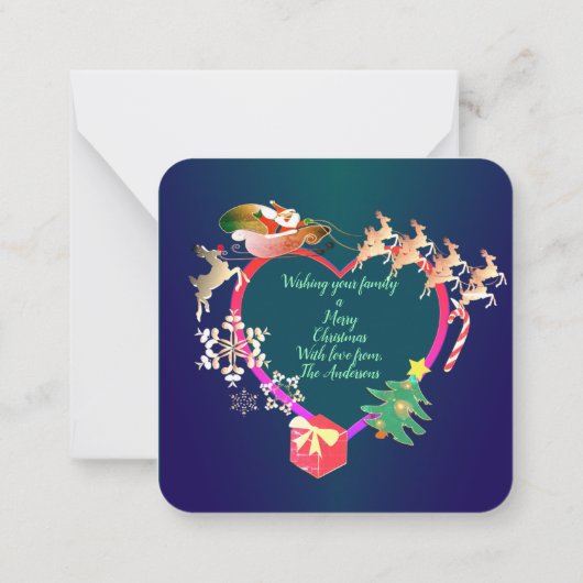 サンタのトナカイの写真ハート枠 ノートカード (裏面)