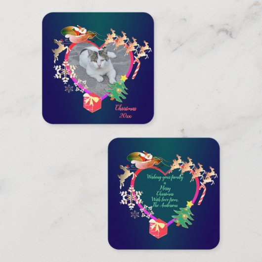 サンタのトナカイの写真ハート枠 ノートカード (正面/裏面)