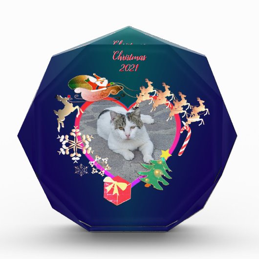 サンタのトナカイの写真ハート枠 フォトブロック (正面)