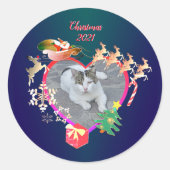 サンタのトナカイの写真ハート枠 ラウンドシール (正面)