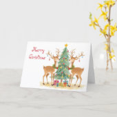 サンタのトナカイの助手と空想的なクリスマス カード (黄色い花)