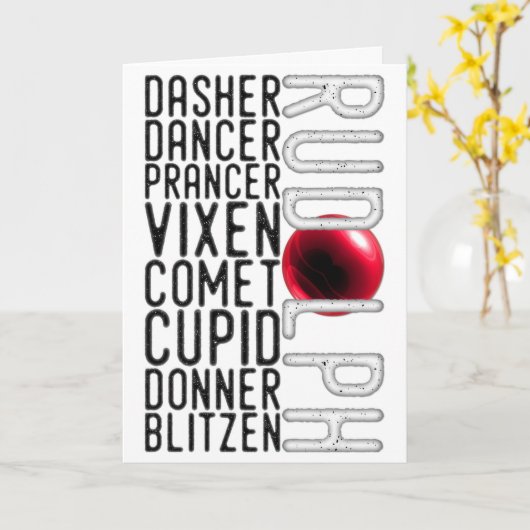 サンタのトナカイの名前、ルドルフ、キッズクリスマス カード (黄色い花)