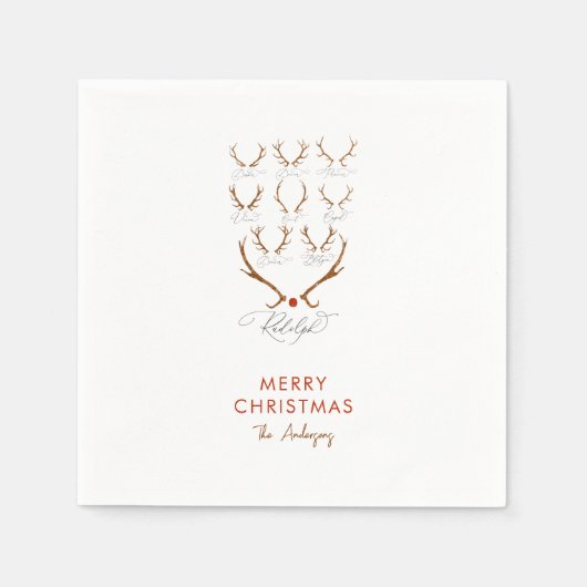 サンタのトナカイの名家族の名前クリスマス スタンダードカクテルナプキン (正面)