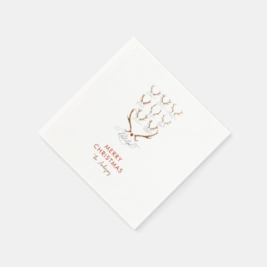 サンタのトナカイの名家族の名前クリスマス スタンダードカクテルナプキン (角)