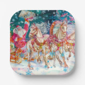 サンタのトナカイの雪のクリスマスイブパーティー ペーパープレート (正面)