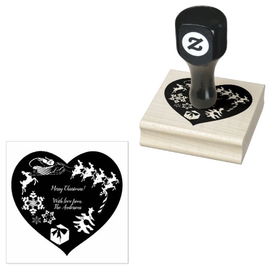 サンタのトナカイハートシェイプウッドアートスタンプ ラバースタンプ (押印)