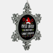 サンタのトナカイ一家と踊る可能性が最も高い スノーフレークピューターオーナメント (左)