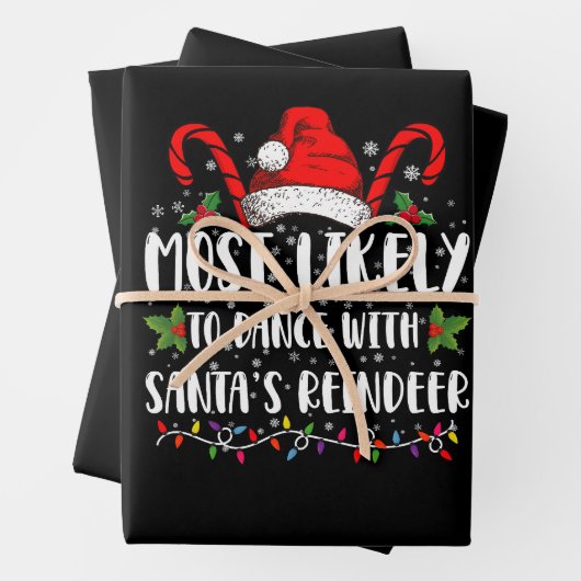 サンタのトナカイ一家と踊る可能性が最も高い ラッピングペーパーシート (インサイチュ)