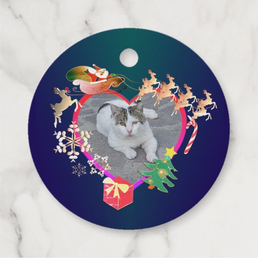 サンタのトナカイ写真クリスマスフォイルメッセージカード フェイバータグ (裏面)