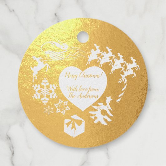 サンタのトナカイ写真クリスマスフォイルメッセージカード フェイバータグ (正面)