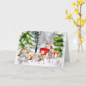 サンタのトナカイ実在ドはダルマティアン·ドッグ カード (黄色い花)