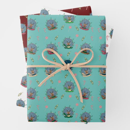 サンタのトナカイ模様ラッピング紙フラットシート ラッピングペーパーシート (インサイチュ)