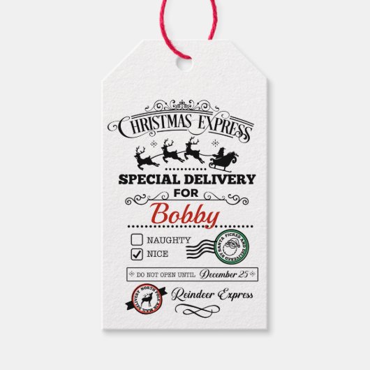 サンタのトナカイ表現スクリスマス配信(名前あり) ギフトタグ (正面)