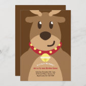 サンタのトナカイ誕生日パーティーへの招待 招待状 (正面/裏面)