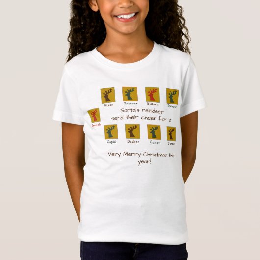 サンタのトナカイ クリスマスパーソナライズTシャツ Tシャツ (正面)