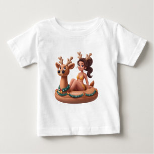 サンタのトナカイ 夏のプールパーティー ベビーTシャツ
