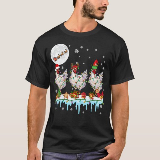 サンタのトナカイ 妖精 ニワトリ クリスマス サンタのソリ Tシャツ (正面)