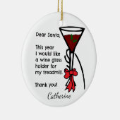 サンタのトレッドミルのワイングラスのホールダーへのおもしろいな手紙 セラミックオーナメント (右)