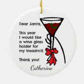 サンタのトレッドミルのワイングラスのホールダーへのおもしろいな手紙 セラミックオーナメント (裏面)