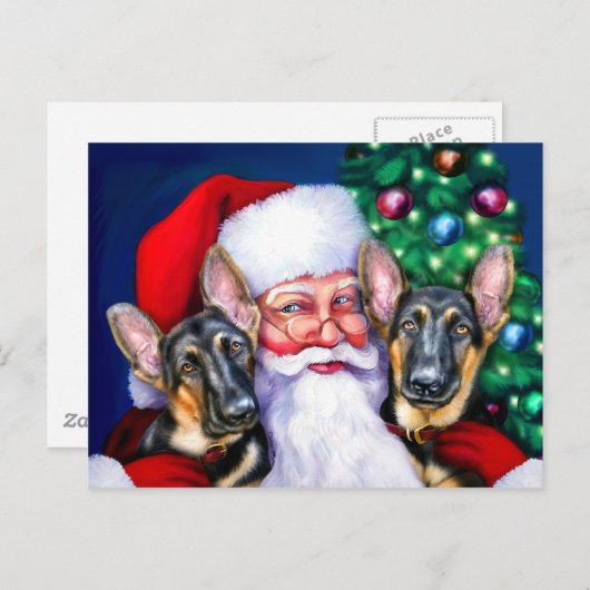 サンタのドイツのシェパード犬 シーズンポストカード (正面/裏面)