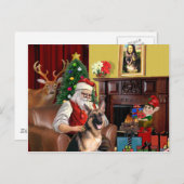 サンタのドイツのシェパード シーズンポストカード (正面/裏面)