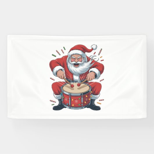 サンタのドラム演奏 クリスマス ドラマー Xmas 横断幕 (横)