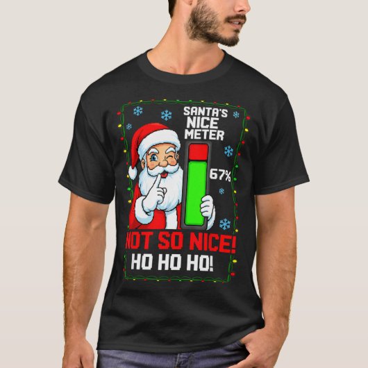 サンタのナイスメーター67% 面白いクリスマスTシャツ Tシャツ (正面)
