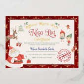 サンタのニスリスト証明書箔招待状 箔招待状 (正面)
