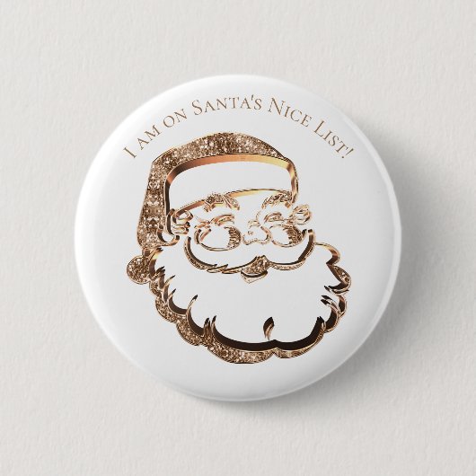 サンタのニースのリストのかわいい父のクリスマスののどの金ゴールド 缶バッジ (正面)