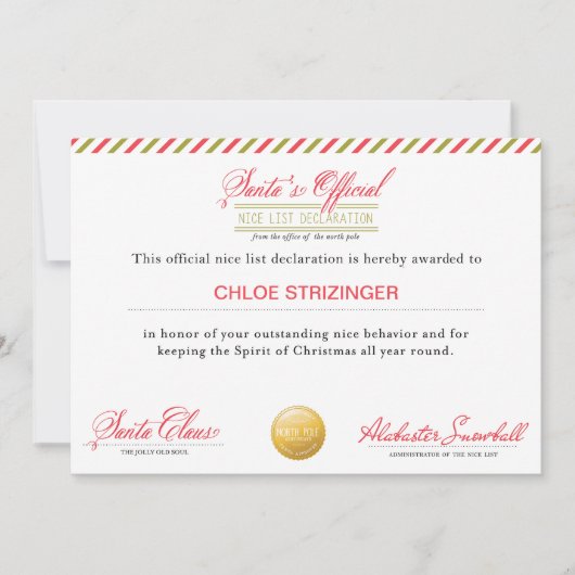 サンタのニース公式リスト宣言 シーズンカード (正面)