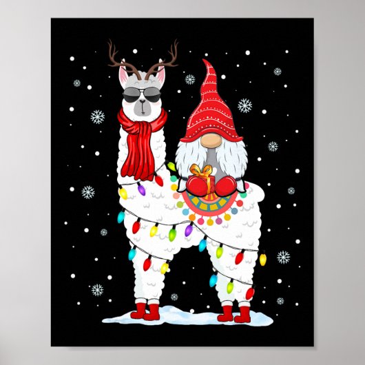サンタのノームがラマトナカイに乗るクリスマスイルミネーション ポスター (正面)