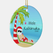 サンタのハワイアンのクリスマスをリラックスするヤシの木 セラミックオーナメント (右)