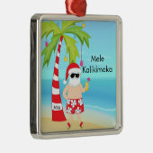 サンタのハワイアンのクリスマスをリラックスするヤシの木 メタルオーナメント (右)
