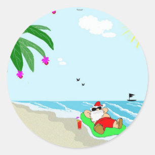 サンタのハワイアンChristmasStickers ラウンドシール