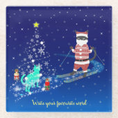 サンタのハート温暖化夜 ガラスコースター (正面)