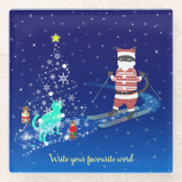 サンタのハート温暖化夜 ガラスコースター