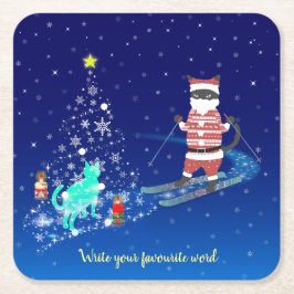 サンタのハート温暖化夜 スクエアペーパーコースター