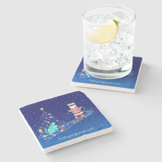 サンタのハート温暖化夜 ストーンコースター (横)