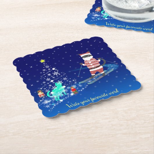 サンタのハート温暖化夜 ペーパーコースター (アングル)