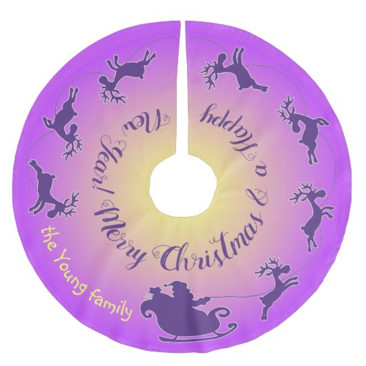 サンタのハーネス付きクリスマスツリーのスカート ブラッシュドポリエステルツリースカート (正面)